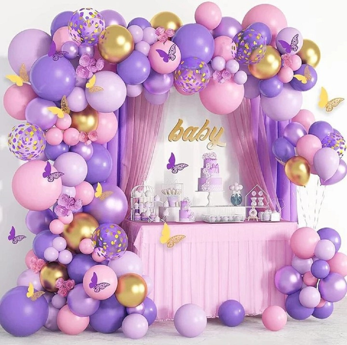 Purple Pink Balloon Arch Kit | 105Pcs Gold Confetti Balloons for Party Decor