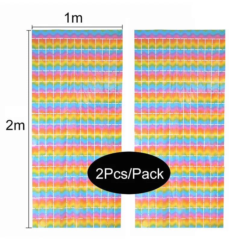 rainbow 2PCS square mirror sequin backdrop curtain 1m x 2m reflective party decoration panel for wedding birthday photo booth and event backdrop