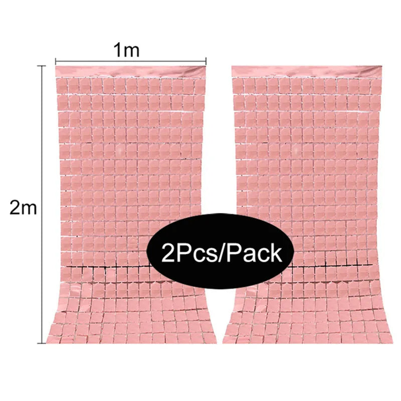 pink 2PCS square mirror sequin backdrop curtain 1m x 2m reflective party decoration panel for wedding birthday photo booth and event backdrop