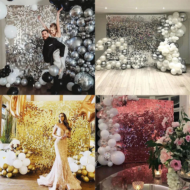 square mirror sequin backdrop curtain set with 2 panels measuring 1 meter wide and 2 meters high for weddings 
