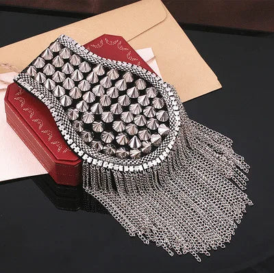 Luxury silver tassel brooch accessory with rhinestone detailing