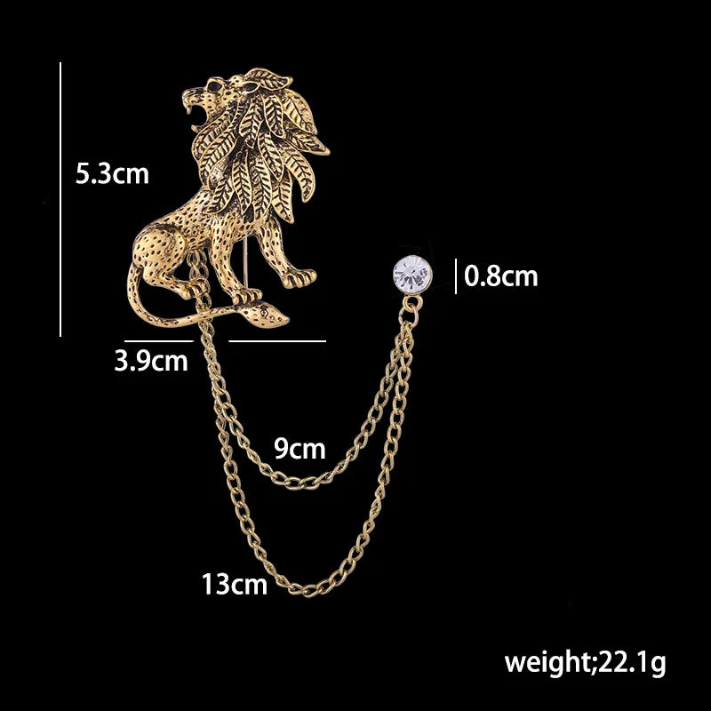Gold lion brooch close up fashion jewelry pin for coat and suit accessories