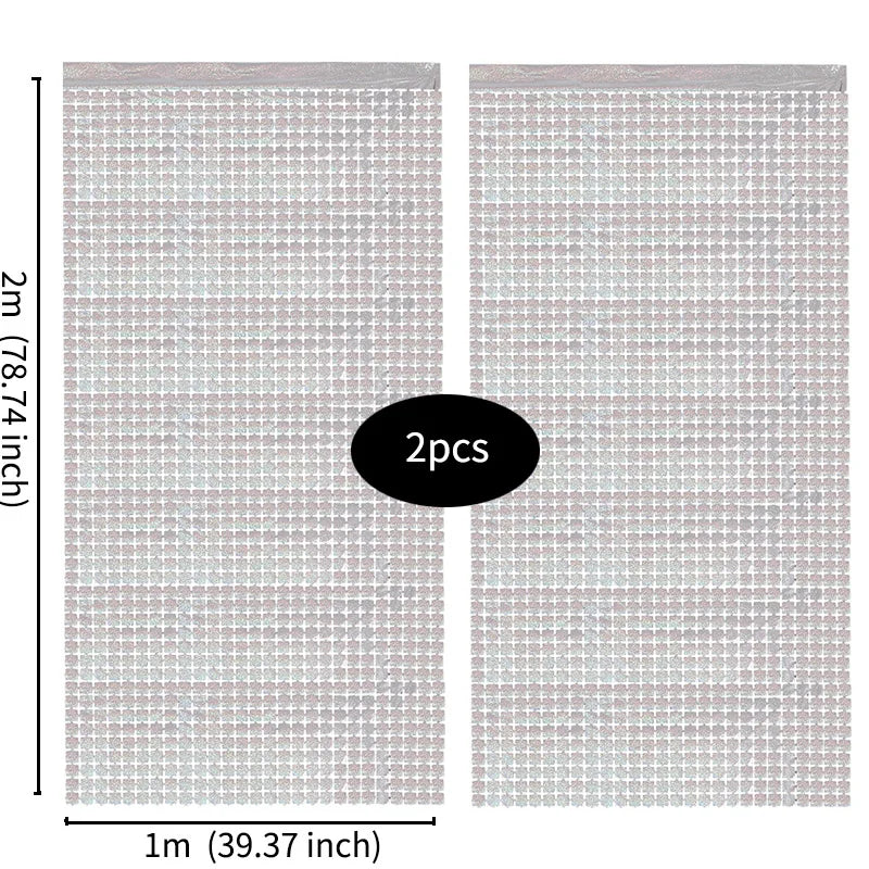 white square mirror sequin backdrop curtain set with 2 panels measuring 1 meter wide and 2 meters high for weddings, parties, photo booths and event decorations