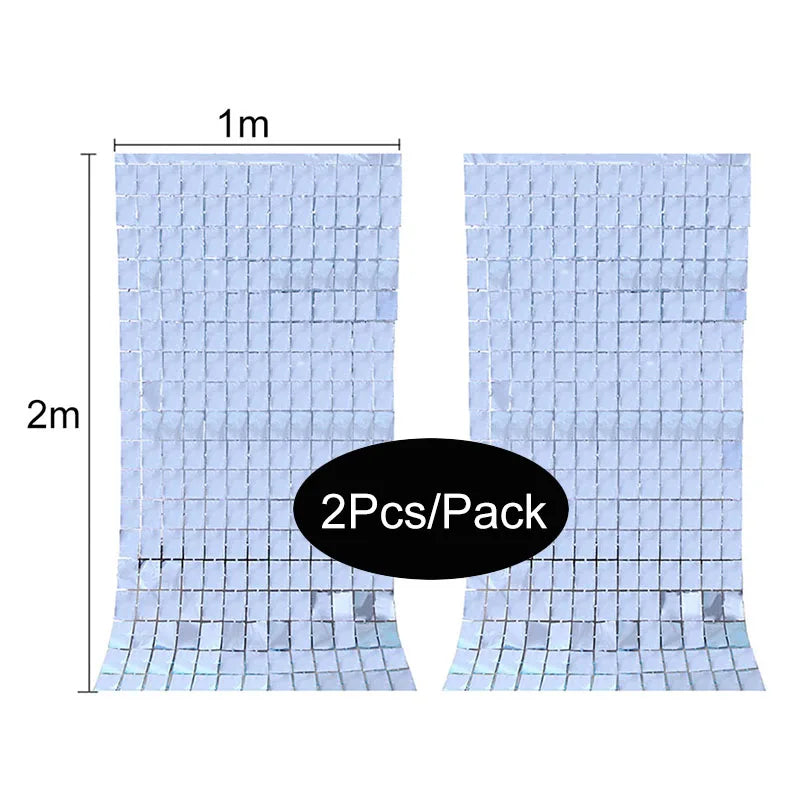light sky 2PCS square mirror sequin backdrop curtain 1m x 2m reflective party decoration panel for wedding birthday photo booth and event backdrop