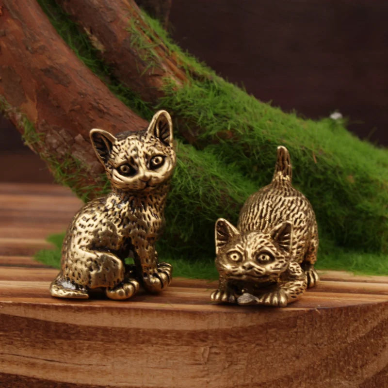 Two Solid brass cat figurine for home and desk decor