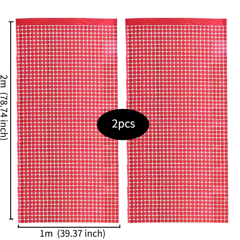 red 2PCS square mirror sequin backdrop curtain 1m x 2m reflective party decoration panel for wedding birthday photo booth and event backdrop