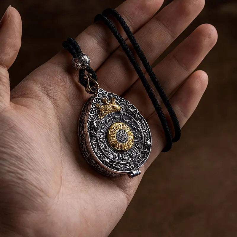 men held it in hand Buddhist locket necklace with antique finish