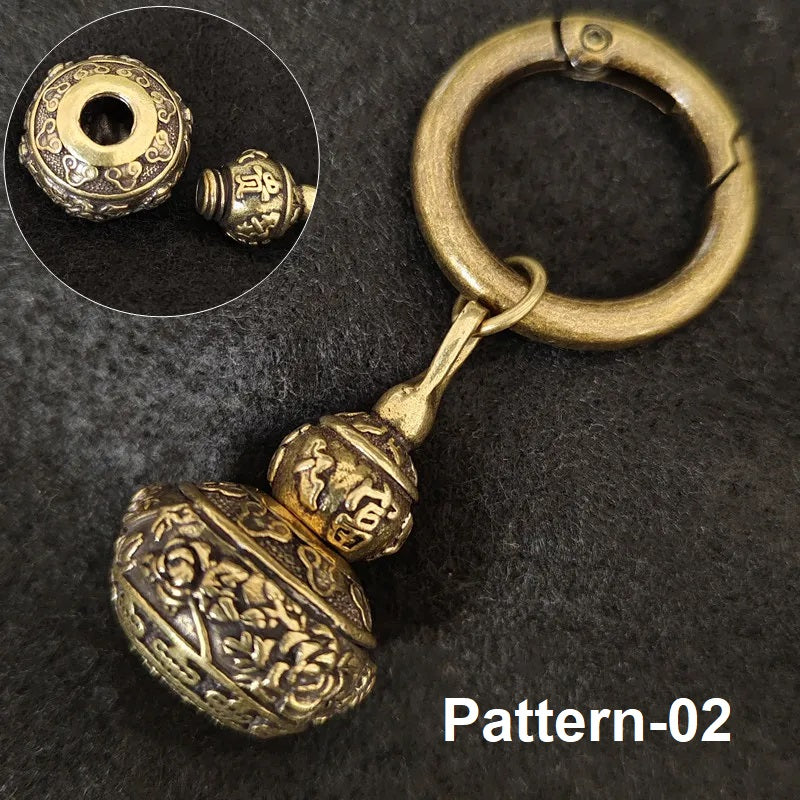 Retro brass gourd keepsake keychain with ornate handcrafted pattern design