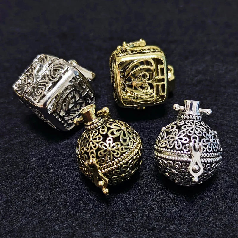 Silver and gold vintage hollow locket pendant necklace in two pattern styles