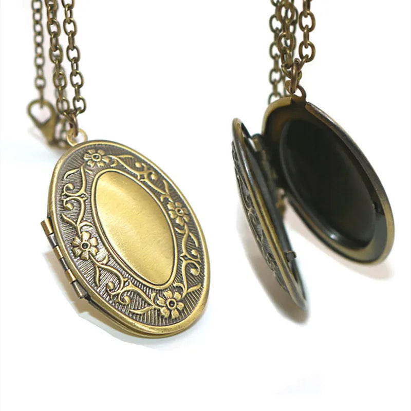 Openable photo book charm necklace in antique bronze finish