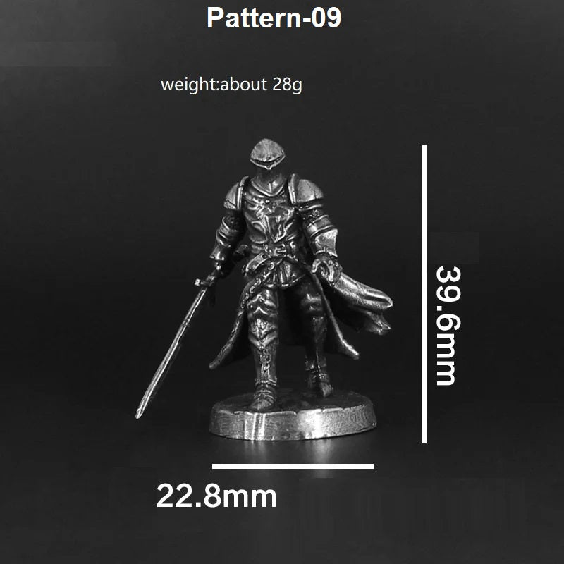 Miniature figurine of a warrior with measurements on a black background