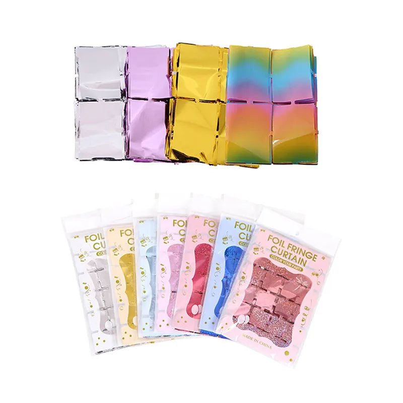 packaging details of foil fringe on white background